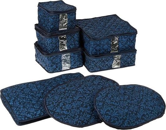 8-Piece Storage Containers Set – China, Navy, Quilted, Stackable Dish & Plate Protectors – Glass & Dinnerware Organizer Lids – Kitchen Storage for Meal, Tupperware, Glass Containers & Food Storage-NeatNest