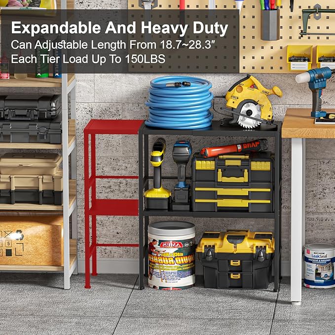 Expandable Metal Storage Shelves, 300 LBS Heavy Duty Metal Shelving Unit Rack For Pots And Pans Appliances Heavy Items, Adjustable 2 Tier Storage Shelf Rack Organizer For Kitchen Pantry Garage Laundry-NeatNest