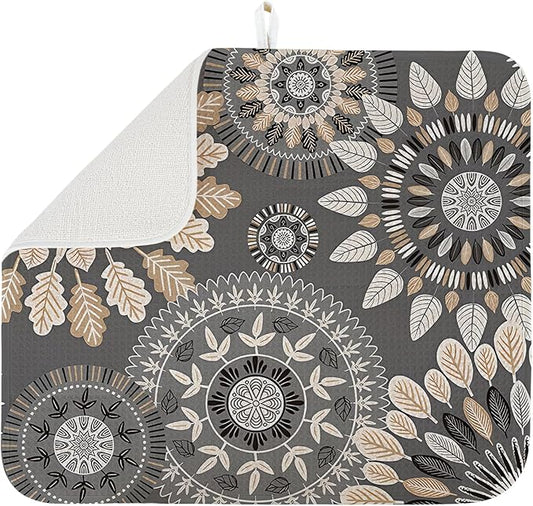 Dish Drying Mat for Kitchen Counter Large 18" x 24" Mandala Absorbent Microfiber Dishes Drainer Rack Mats Pad Reusable Washable