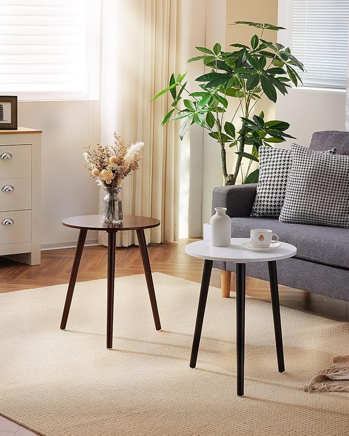 Apicizon Side Tables End Table Bedroom, Dark Brown Round Side Table Nightstand Bedside Table for Living Room, Nightstands Coffee Table with Brown Wood Legs-NeatNest