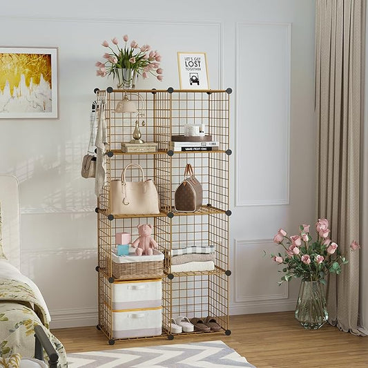 C&AHOME Wire Cube Storage, 8 - Cube Organizer Metal C Grids, Modular Shelves Units, Closet Organizer, Ideal for Home, Office, Living Room, 24.8" L x 12.4" W x 48.4" H, Brown UWCS3008R-NeatNest