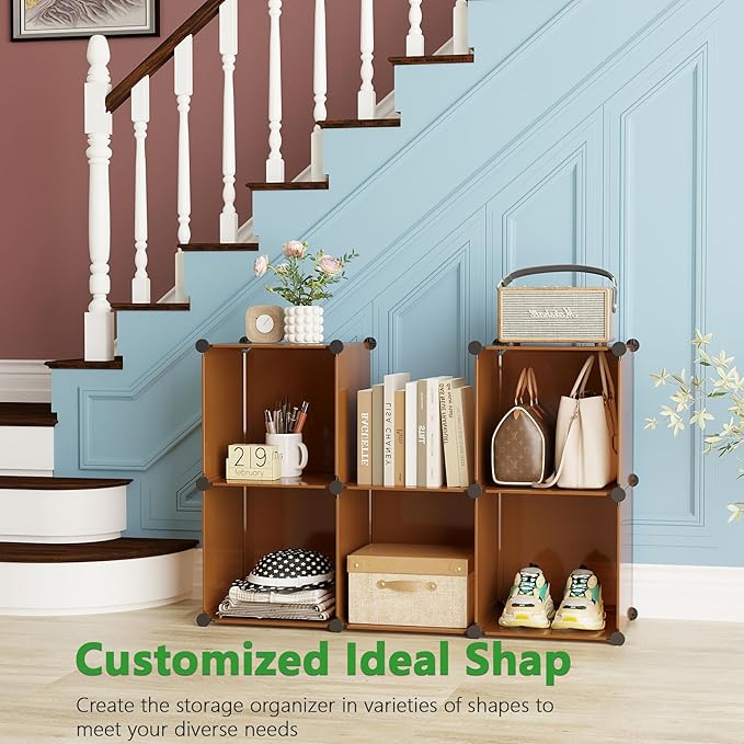 C&AHOME Cube Storage Organizer, 6-Cube Shelves Units, Closet Cabinet, DIY Plastic Modular Book Shelf, Ideal for Bedroom, Living Room, Office, 36.6" L x 12.4" W x 36.6" H Cocoa UPCS06C-NeatNest