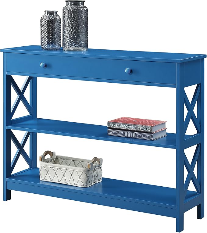 Convenience Concepts Oxford 1 Drawer Console Table with Shelves, Teal Blue-NeatNest