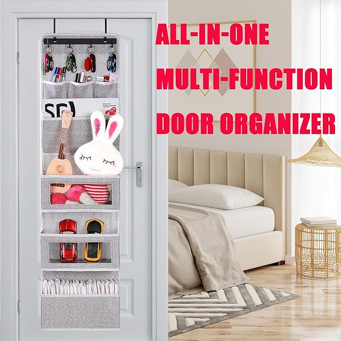 VICTORICH All-IN-ONE Over the Door Organizer, Super Behind the Door Storage Organizer with Door Rack and Large Clear Windows, Wall File Organizer, Hanging Organizer (New Grey)