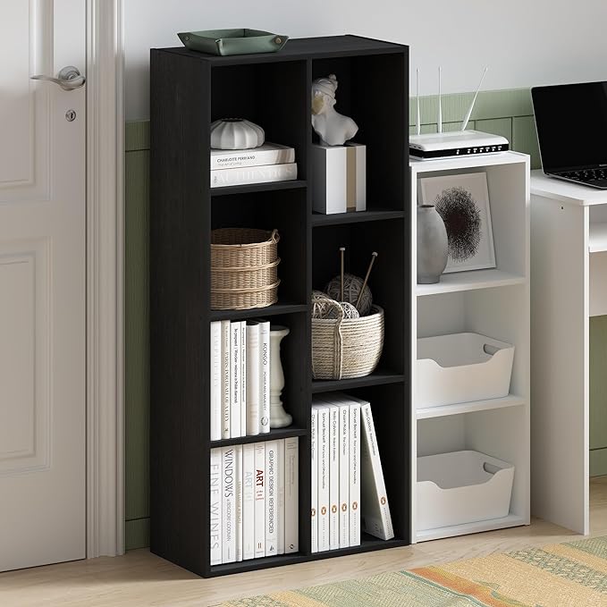 Furinno Luder 7-Cube Reversible Open Shelf, Blackwood-NeatNest