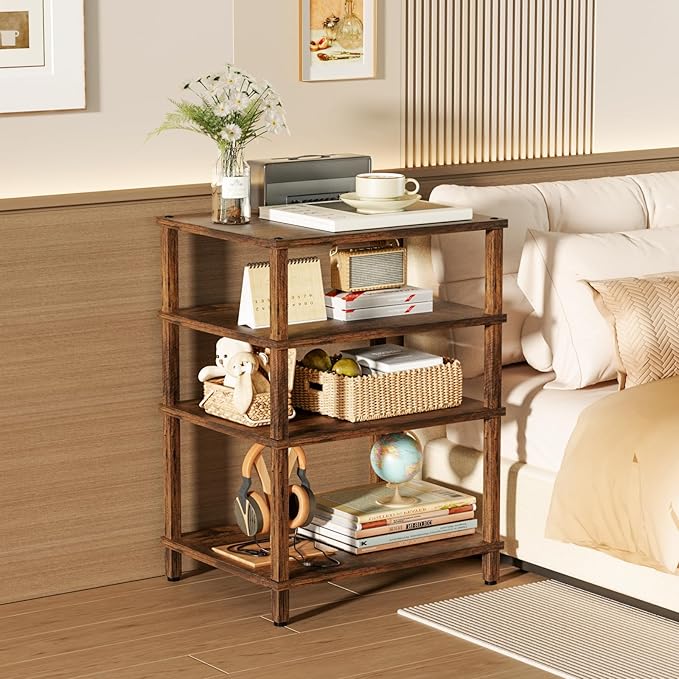 4-Tier AV Media Player Stand, Brown Stereo Cabinet, Modern Stereo Cabinet, Wooden TV Stand,Game Console Shelf, Multifunctional Entertainment Center, Suitable for Home, Conference Room, Game Studio-NeatNest