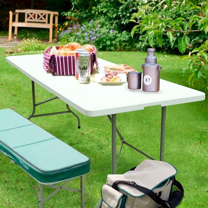 FORUP 6ft Table, Folding Utility Table, Fold-in-Half Portable Plastic Picnic Party Dining Camp Table (White)-NeatNest