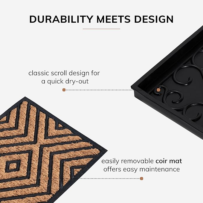 Anji Mountain Black Boot/Shoe Tray with Coir, Fits 3 Pair (34.5"" Wide), Diamond and Rubber Insert (AMB0BT3F-016)