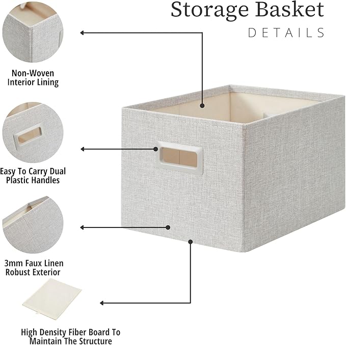 DECOMOMO Storage Bins for Shelves Robust Fabric Closet Bins for Shelves Toy Storage Clothes Books (Pack of 3 – Light Grey)-NeatNest