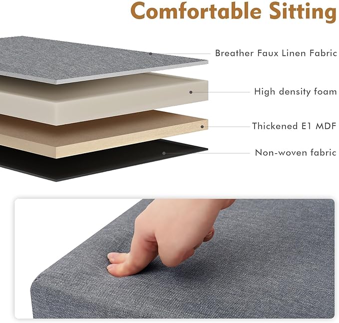 B FSOBEIIALEO Storage Ottoman Cube, Linen Small Foot Seat,for Living Room, Bedroom, Home Office, Dorm Storage Footrest Grey 11.8"x11.8"x11.8"