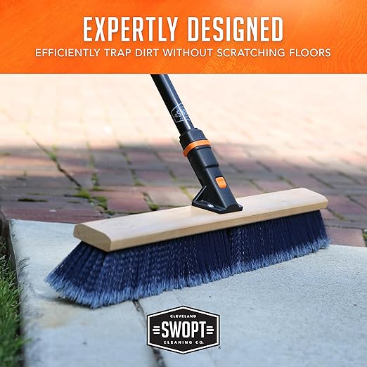 SWOPT 24” Premium Multi-Surface Push Broom Head — Indoor and Outdoor Push Broom — Cleaning Head Interchangeable with All SWOPT Cleaning Products for More Efficient Cleaning and Storage
