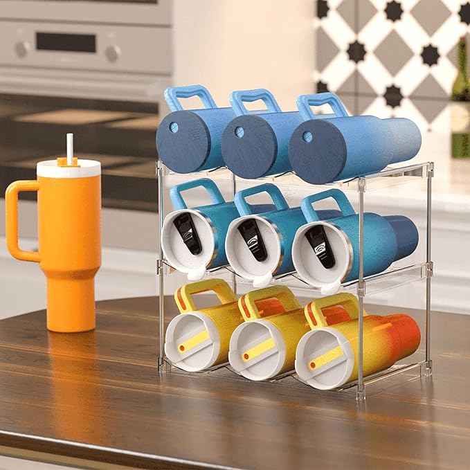 IEEK 4 Tier Stackable Wine and Water Bottle Holder Free-Standing Fridge Wine Bottle Organizers Clear Plastic Water Bottle Holder for Cabinet,Refrigerator,Pantry,Kitchen Countertops,Holds 12 Bottles