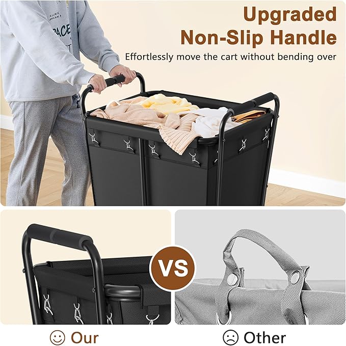 Hoctieon Large Laundry Cart with Wheels, 300L Heavy Duty Laundry Basket Organizer, Rolling Hamper Sorter for Clothes Storage, Industrial Dirty Clothes Hamper for Home & Hotel, Black-NeatNest