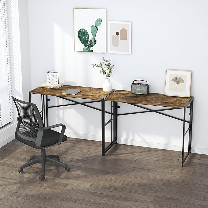 35 inch Small Folding Computer Desk, Writing Gaming Computer Desk for Small Spaces, No Assembly Required Home Office Tale, Rustic Brown-NeatNest