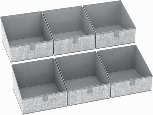 DIMJ Closet Storage Bins 6 Pack - Fabric Trapezoid Closet Organizer Bin, Foldable Storage Baskets for Shelves, Closet Shelf Organizer, Clothing Storage Box for Toys, Books, Towel, Clothes, Gray-NeatNest
