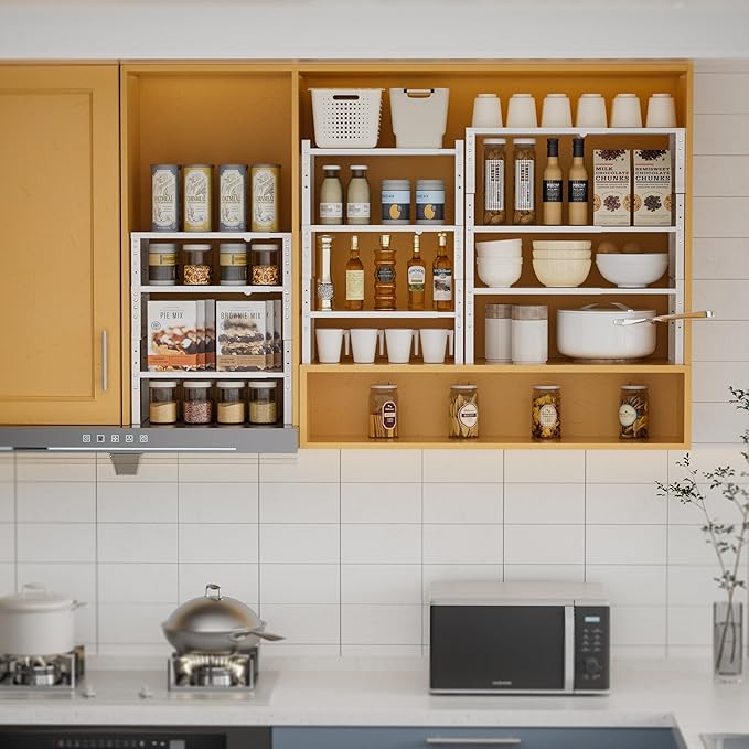 Expandable,Stackable Spice Rack,Seasoning Organizer and Storage,Spices Jar Racks for Cabinet,Countertop, Metal Pantry, Cupboard,Laundry Storages,Heavy Duty(2 Packs/Medium/White)-NeatNest