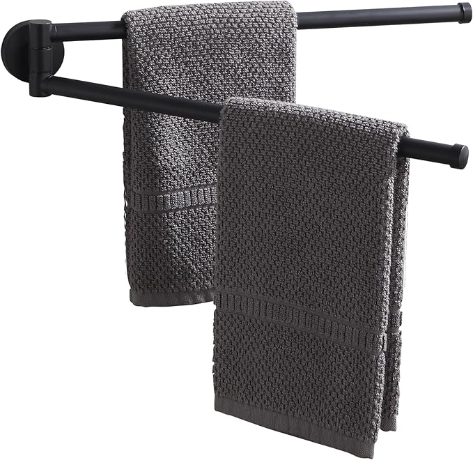 BGL Swivel Towel Bar for Bathroom Matte Black,Swing Out Double Towel Bar 2-Arm Kitchen Wall Mounted Towel Hanger Holder for Bathroom Organizer-NeatNest