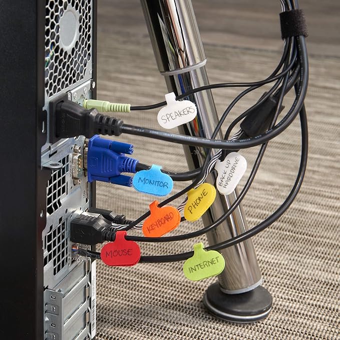 Wrap-It Storage - Cable Labels, Oval, Multi-Color (36 Pack) Write On Cord Labels, Wire Labels, Cable Tags and Wire Tags-NeatNest
