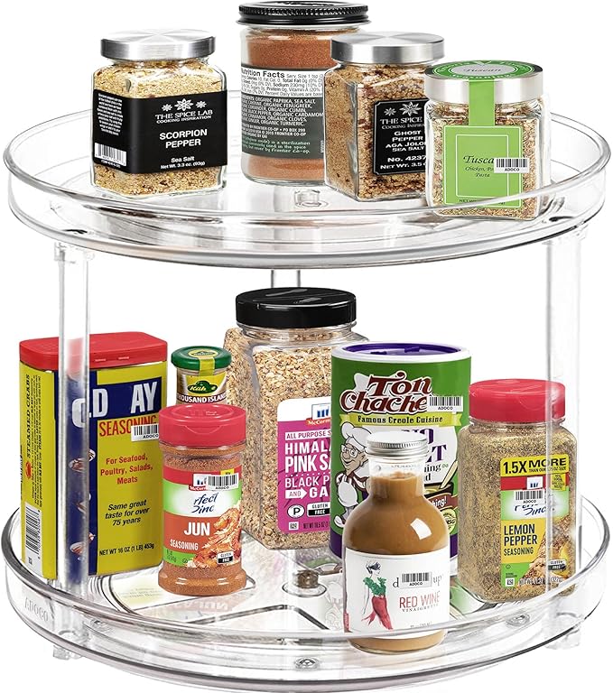 2 Tier Lazy Susan, 10.6 Inch Clear Makeup & Skincare Organizer, Bathroom Countertop Perfume Organizer-NeatNest