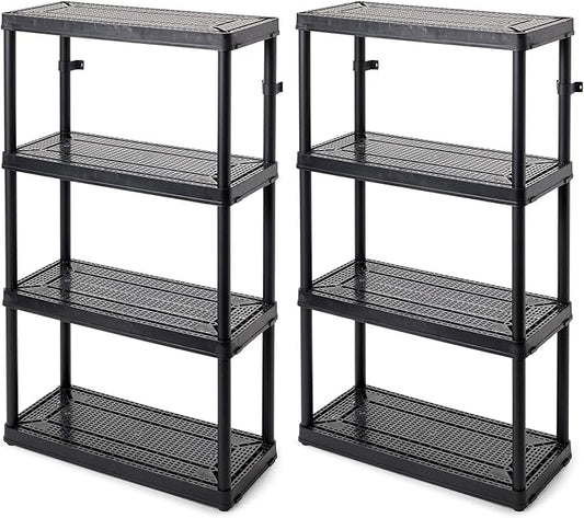 Gracious Living 2 Pack Storage Rack, 4 Shelf Fixed Height Medium Duty Unit, Black