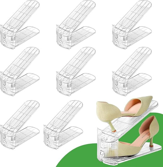 Shoe Slots Organizer, Clear Shoe Stacker for Closet Adjustable Shoe Rack Storage Space Saver,Shoes Display Shelf Shoe Holder for Organization,8 Pack-NeatNest