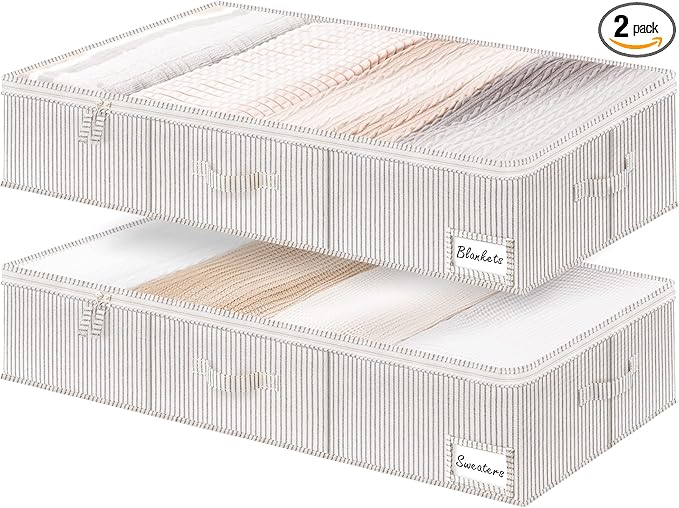 StorageWorks Extra Large Under Bed Storage Containers with Handles and Label Holder, 2 Pack Ultra-thick Fabric Underbed Bins, Closet Organizer for Clothes, Blankets, Sweater-NeatNest