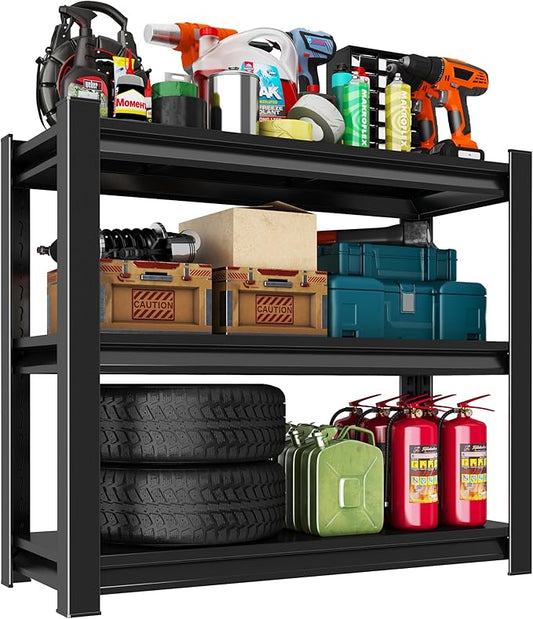 Garage Shelving Unit, 1200 lbs Load Capacity, Storage Shelves, Sturdy Steel Storage Shelf for Garage and Workshop, 32" H x 24" W x 14" D, Black-NeatNest