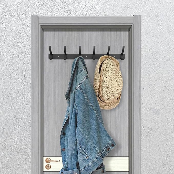 Coat Rack Wall Mounted,6 Coat Hooks for Hanging Coats,Metal Double Hook Rack Hook Rail,Coat Rack with Hooks,Wall Mount Coat Hanger for Hat Towel Purse Robes (2 Pack Black, 6 Hooks)-NeatNest