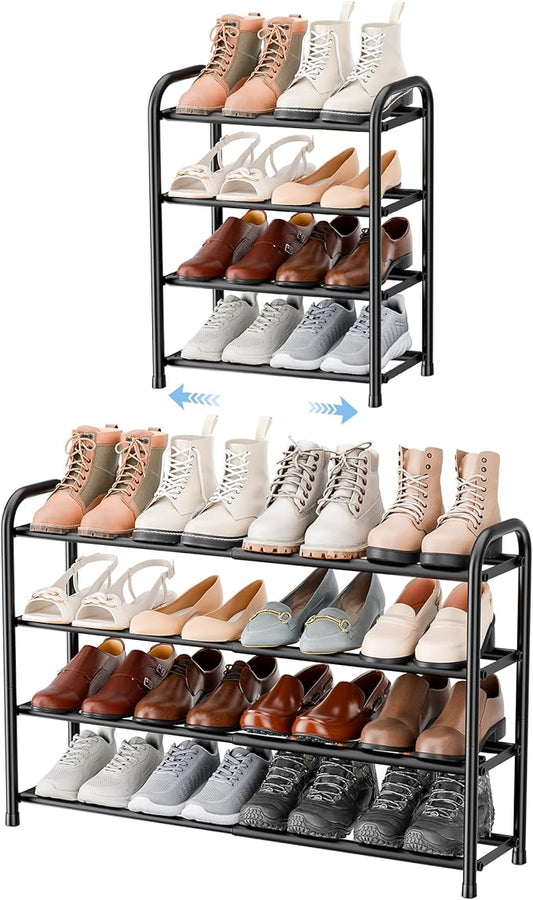 ENJOYBASICS Expandable Shoe Rack, 4 Tier Adjustable Shoe Organizer Shelf for Closet, Black Metal Free Standing Shoe Rack Storage for Small Space, Entryway-NeatNest