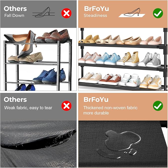 3 Tier Shoe Rack, Shoe Organizer Storage for 16-20 Pair Boot and Sneaker, Stackable Free Standing Shoe Shelf with Hooks and Side Pocket, Space Saving Shoes Rack for Closet, Entryway-NeatNest