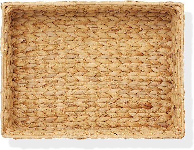 Casafield Set of 4 Water Hyacinth Pantry Baskets, 12-1/2" x 17" x 5", with Chalkboard Labels and Chalk Marker - Natural, Woven Storage Bin Organizers for Kitchen Shelves-NeatNest