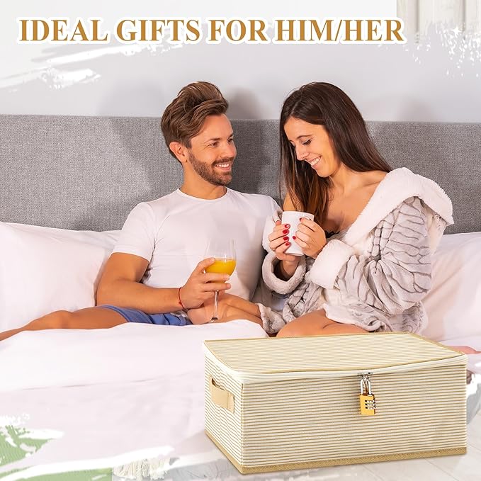 Discreet Lockable Adult Toy Storage Organizer Adult Toy Bag Storage Bins Case with Zipper Lid 15 x 10 x 5.9 Inches for Women and Men Clothes Container(Gold Stripes)-NeatNest
