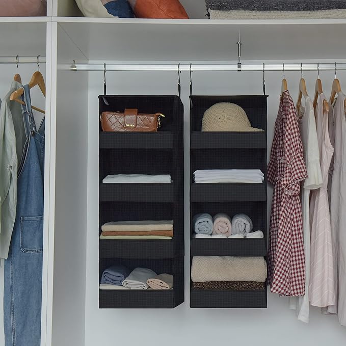 GRANNY SAYS 4-Shelf Hanging Organizer, Closet Hanging Shelves, Closet Hanging Storage Organizers, Organization for Bedroom, Living Room, Baby Nursery, Camper Accessories, Black, 2-Pack-NeatNest