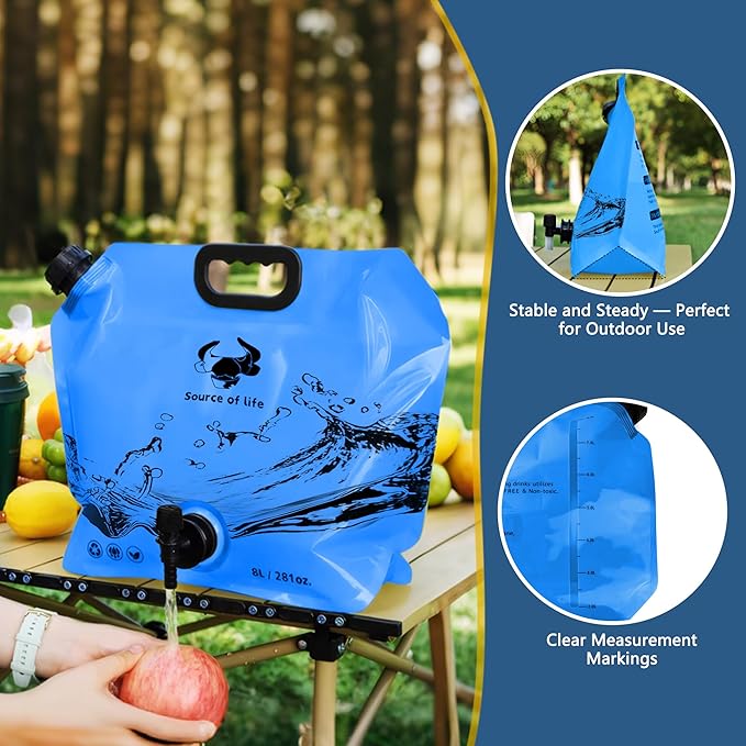 Camping Water Jug 2.1 Gallon CollapsibleWater Container Portable Water Bag for TravelOutdoor Hiking BPA Free Lightweight (Blue (2.1 Gal), 1)-NeatNest