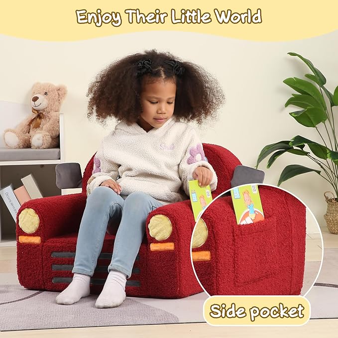 Comfy Toddler Chair, Kids Fire Engine Couch for Boys, Fire Truck-NeatNest