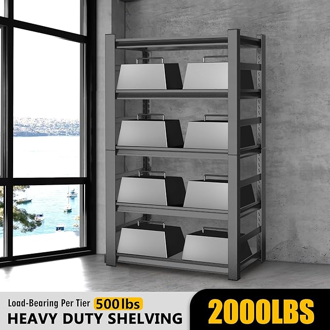 63" Heavy Duty Garage Shelving, 5-Tier Adjustable Storage Shelf, 2000lbs Capacity for Kitchen Garage Warehouse Organization-NeatNest