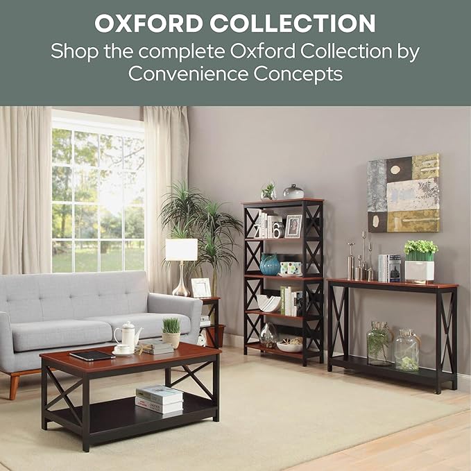 Convenience Concepts Oxford 1 Drawer Console Table with Shelves, Cherry/Black-NeatNest
