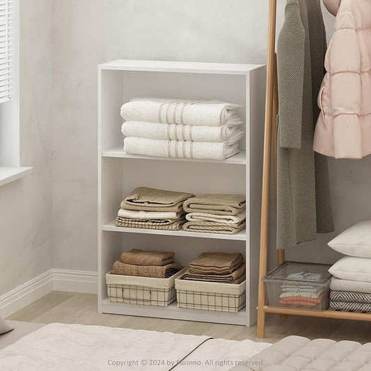 Furinno Reed 3-Tier Multipurpose Adjustable Shelf Clothing & Closet Storage Organization, White-NeatNest