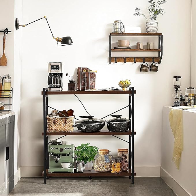3 Tier Bookshelf 35.43" Width, Rustic Open 3 Shelf Short Bookcase with Metal Frame, Industrial Book Shelf for Home Office Bedroom Living Room (Rustic Brown)