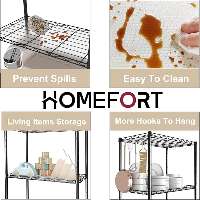 HOMEFORT 5-Shelving Unit, Adjustable Wire Shelving, Metal Wire Shelf Rack Organizer for Kitchen, Pantry, Closet, Bathroom, Laundry, Black,21" W x 11" D x 59" H