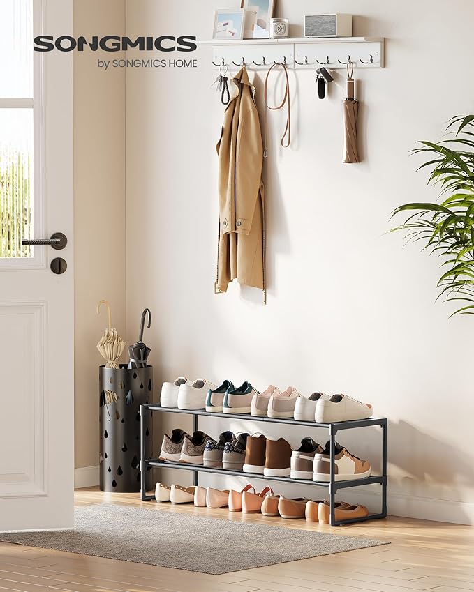 SONGMICS Shoe Rack, 2-Tier Shoe Organizer, Metal Storage Shelf, Upright or Upside Down, for 12-15 Pairs, Stackable, for Entryway, 11.8 x 36.2 x 13.4 Inches, Black ULSA12BK-NeatNest