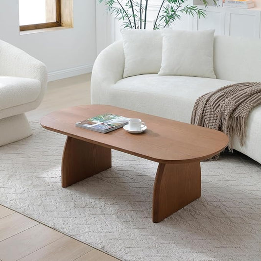 KEVINSPACE Oval Coffee Table for Living Room Modern Solid Wood Center Tables Cocktail Fluted 47.24" W Reception Room Easy Assemble, Walnut