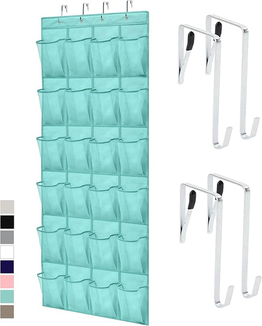 GORILLA GRIP Over the Door Shoe Organizer, 24 Large Breathable Mesh Pockets, Space Saving Hanging Storage Holder, Closet Rack Hanger Holds Up to 40 lbs, Hangs on Closets, Shoes, Accessories, Turquoise-NeatNest