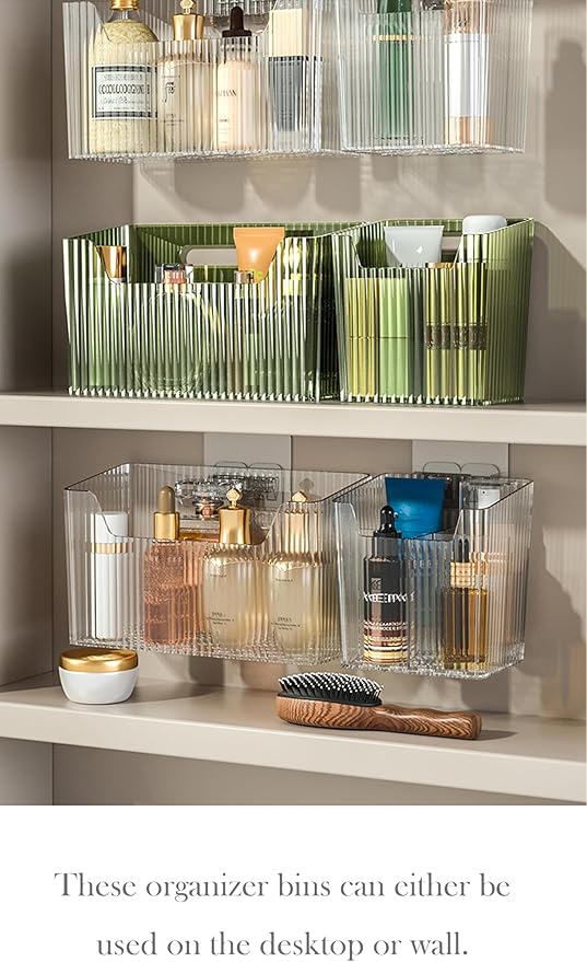 Set Of 2 Storage Organizer Bins Wall Mounted Shower Basket, Shower Caddy Stackable Clear Plastic Makeup Organizer Adhesive Hanging Bin for Bathroom, Kitchen, Cabinet, Pantry, BPA Free, Large, Clear-NeatNest