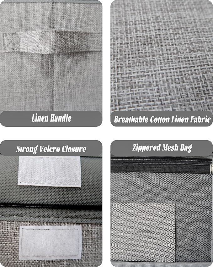 2 Pack Small Storage Box, Storage Basket with Lid, Foldable Cotton Linen Fabric Keepsake Box, Organizer Container with Zipper for Decorative, Medicine, Greeting Card Organizer.(Gray)-NeatNest