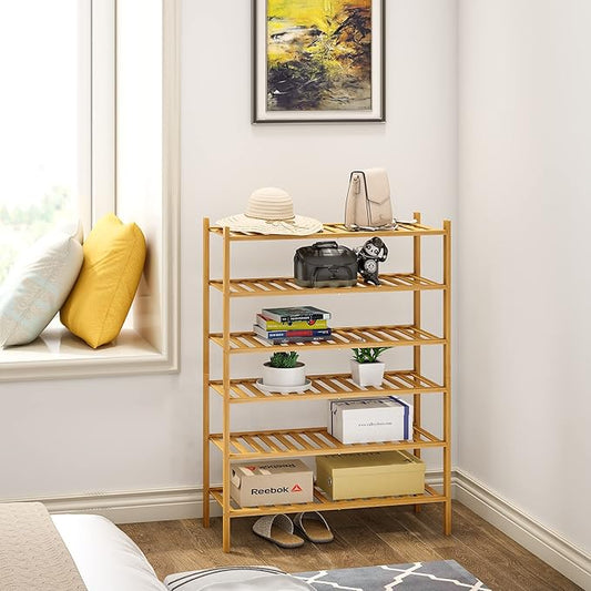 BMOSU 6-Tier Bamboo Shoe Rack Premium Stackable Shoe Shelf Storage Organizer for Hallway Closet Living Room Entryway Organizer (Natural Bamboo)-NeatNest