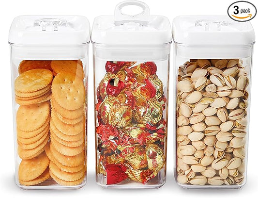 Felli Flip Tite Food Storage Container with Lid Airtight 4" Ring Seal Flip Top, Stackable Acrylic Canister Jar for Pantry Kitchen Counter, Snack Coffee Bean Granola Pet Treats Cracker Holder (1.3 qt)-NeatNest