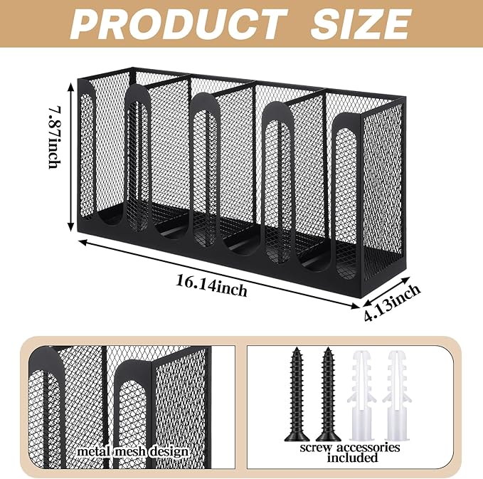 Maxcheck Metal Mesh Cup and Lid Holder Coffee Paper Cup Dispenser Lid Holder Storage Organizer Countertop or Wall Mount for Coffee Bar, Kitchen, Breakroom (4 Compartments)