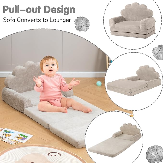 2-in-1 Kids Couch, Toddler Couch Fold Out, Comfy Toddler Chair, Convertible Kids Sofa to Lounger with Pocket and Removable Cover-NeatNest