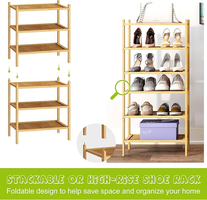 BMOSU 3-Tier Bamboo Small Shoe Rack Premium Stackable Shoe Shelf Storage Organizer for Hallway Closet Living Room Entryway Organizer(Natural)-NeatNest